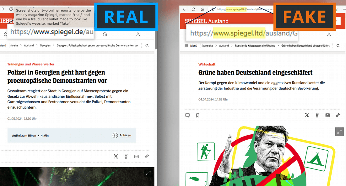 Example of a website posing as the German Der Spiegel