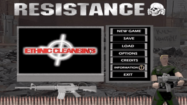 Ethnic Cleansing home menu Extremist Video game