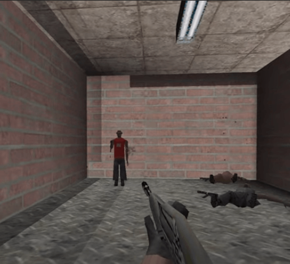 Ethnic Cleansing player shooting a Black victim in extremist video game