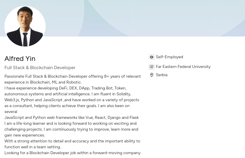 Freelance account 2 for Alfred Yin.